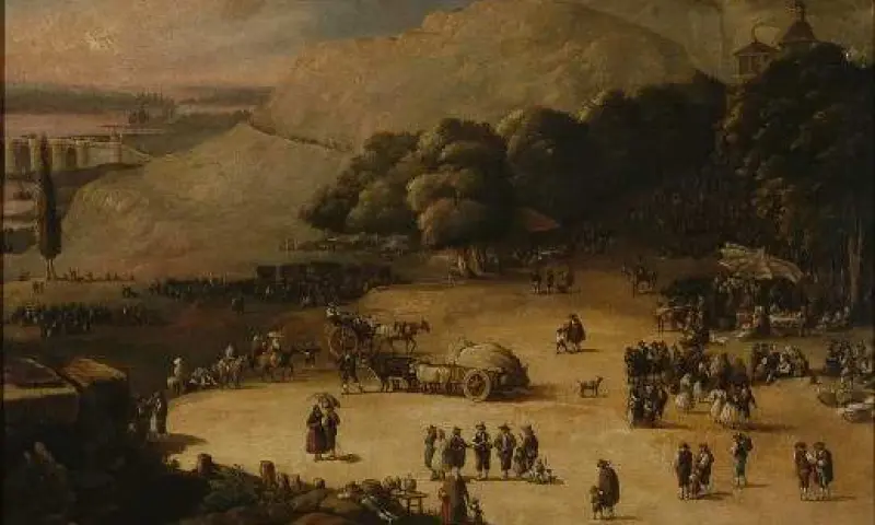<p>Genaro Pérez de Villaamil. <em>La Pradera de San Isidro</em> (o Romería en La Pradera), 1837</p>